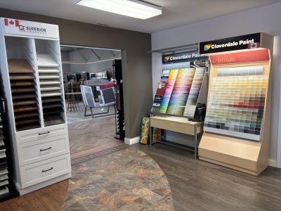 Cloverdale paint display in Larry's Carpet One showroom